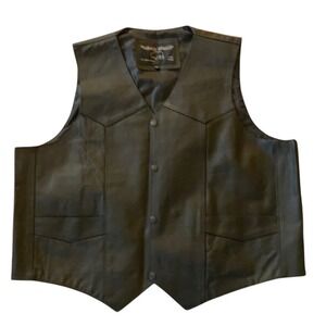 ROAD WEAR By Buffalo Outdoors Mens Black Leather Vest 4XL Snap Front Pockets